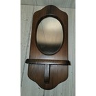 Vintage Rustic Wooden Wall Oval Mirror Shelf 15 x7  Country Mcm Farmhouse