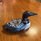 Ceramic Loon Bird Planter Figurine Hand-painted Black White Red Eye