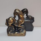 Vintage Pair Of Cast Bronze Mcm Art Nouveau Modern Sleek Horse Metal Bookends 