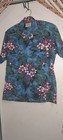 Vtg 50s Wings Cotton Floral Flower Blue Hawaiian Tiki Loop Collar Button Shirt M