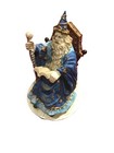Vintage Wizard Figurine With Staff   Book - Hand Painted Magical Sorcerer Statue