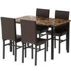 5 Piece Dining Room Table Set 4 Faux Leather Chairs Faux Marble Kitchen Table