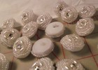 5 Vintage Handmade Bridal Buttons Rhinestone Center 4 Oval   Seed Beads White Ab