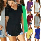 Plus Size Womens Short Sleeve Vneck T-shirts Tunic Tops Casual Loose Pullover