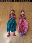 2 Indian Rajasthan Puppets Marionettes Vintage Wooden Handmade