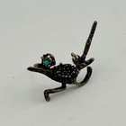 Sterling Silver Navajo Roadrunner Bird Brooch Turquoise Eye Textured 70s Vtg 5g