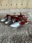 Vintage Farm Toy Tractor 3 Bottom Plow Implement Red With Fast Hitch