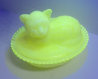 Nmgcs Vaseline Slag Uranium Glass Cat On Nest 2001 Uv Reactive