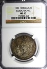 Norway Haakon Vii Silver 1907 2 Kroner Ngc Ms63 Independence Toning Km  365  64 