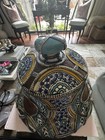 Vintage Moroccan Ceramic Tajine W  Metal Filigree Overlay 9    Diameter Fez W lid