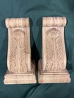 Matched Set Large Unfinished Solid Wood Hand Carved Acanthus Leaf Scroll Corbels