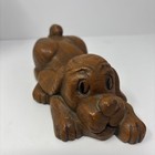 Wooden Playful Puppy Carved Figurine From Early American Wood Shop New York