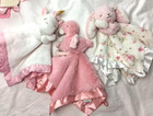 9pc Baby Girl Security Blanket Lovey Lot Pink Bunny Doll Flamingo Unicorn Satin