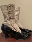 Rare Antique Vtg Womens Victorian Edwardian Button Up 2 Tone Leather Boots Shoes