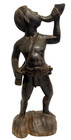 Vintage African Hand-carved Wood Sculpture - Tribal Man Blowing Horn