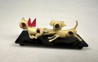 Vintage 2 White Dogs Chasing Cat Celluloid Miniature Japan
