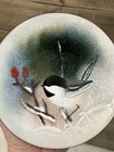 Vintage Norman Brumm Enamel On Copper Winter Scene Chickadee Bird Plate 6   
