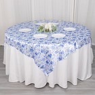 72  X 72  White Blue Floral Satin Square Table Overlay Party Events Decorations