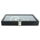 Us Seller   2pc Black Wooden Jewelry Display Case Organizer With Glass Top