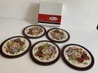 Vintage Pimpernel Round Coasters Pansies 5 Piece Set Cork Back With Box