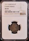 1711 Great Britain  queen Anne  Silver 6 Pence - Ngc Au55  Gorgeous Au  Rare