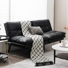 Costway Convertible Futon Sofa Bed Memory Foam Adjustable Armrest Leather Black