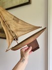 Antique Pond Yacht Sail Boat Vintage Worn Great Display Wood Metal Keel Stand