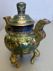 Vintage Chinese Enamel Cloisonn   Incense Burner Censor Brass Foo Dog Feet 6 