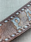 Vintage Paul Silver Letters Western Buckle Belt 38 Tooled Acorns Cowhide Leather
