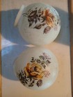 Pair Antique White Opeldecent Glass Ball Lamp Shade Globe Hand Painted Floral