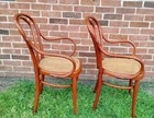 Thonet Style Redwood Bentwood Arm Chairs Pair W cane Seats Cafe Bistro Vintage