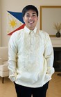 Barong Tagalog For Men Long Sleeve Ivory White Organza Filipino Formal Shirt