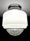 Vintage Unique 1920s-1930 s Art Deco Nouveau Glass Shade Ceiling Light Fixture