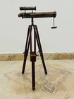 Hand-made Brown Antique Brass 14  Double Barrel Telescope With Wooden Adjustable