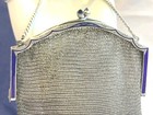 Antique Sterling Silver Art Deco Mesh Purse 98 49g Enamel Jewel Kiss Lock Clasp
