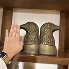 Pair Vintage Brass Bald Eagle Head Bookends Heavy Americana Decor Large Set Of 2