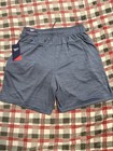 Reebok Men s M Blue Polyester Knit Athletic Shorts 7  Drawstring Pockets Logo