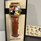 Vintage Disney Store Exclusive Mickey Mouse Four Square Gold Leather Band Watch