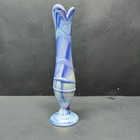 Unique Vintage Art Glass Vase Tall Blue   White Swirls Vase 10 5  Tall