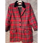 Vintage Red Plaid Wool Blazer With Velvet Collar   Buttons Sz 10