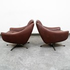 Mid Century Danish Modern Lounge Chairs Swivel Brown Leather Armchair Vintage Vg