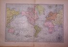 Antique 1897 Map Of The World Indicating Travel Distances