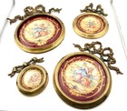 Victorian Era Porcelain Plaque Wall Hangings With Brass bronze Frames Set Of 4