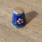 Vintage Cloisonne Enamel Thimble Blue Floral Metal Chinese Collectible Sewing