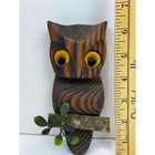Vintage Carved Wood Owl Wall Hanging Mid Century Modern Rustic Decor Yellow Eyes
