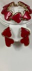 Vintage Red Heart Thermoset Bracelet   Clip On Earrings Set Lucite Vintage 1950s