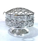 Vintage Chrome Metal   Glass Pedestal Rose Bowl With Wire Flower Frog - Ornate