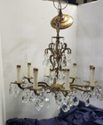 Vntg Spanish Brass And Crystal Chandelier 8 Arm 8 Light  Lrg  76 Crystals Wow