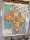 Vintage Colorful Pull Down Roll Up 1967 Map Africa Denoyer-geppert Europe Asia