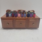 Vintage Sewing Bobbin Thread Box Footed With Drawer Craft Storage   70 Spools